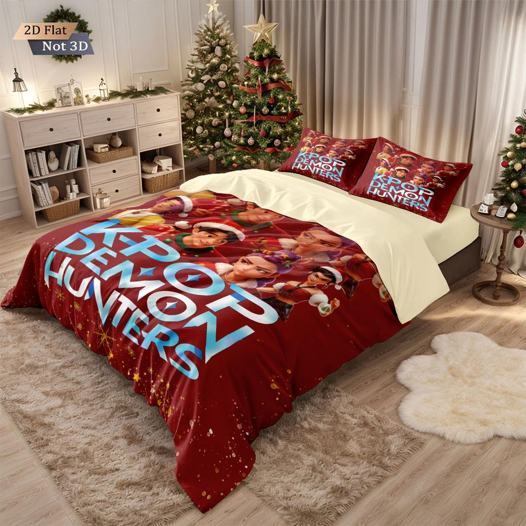 3pcs K-Pop Demon Hunters printed coreless down comforter set multi size bedroom bedding decoration soft and machine washable
