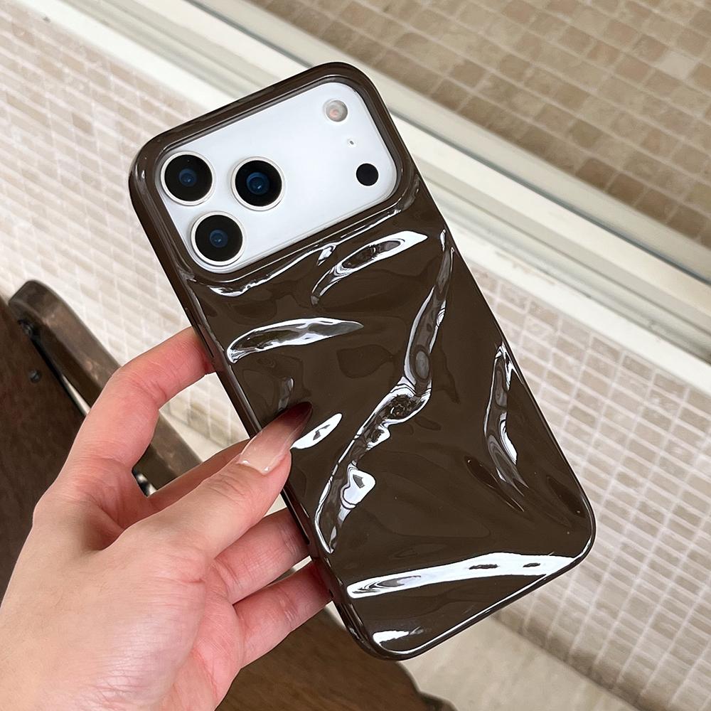 Кофейный цвет 3D узор Волна Воды Чехол для Телефона Для iPhone 17 16 15 14 13 12 11 Pro Max Мягкий Ударопрочный Силиконовый Чехол Девочки