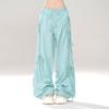 VONDA Women Summer Elastic Waist Drawstring Tie Solid Color Pants