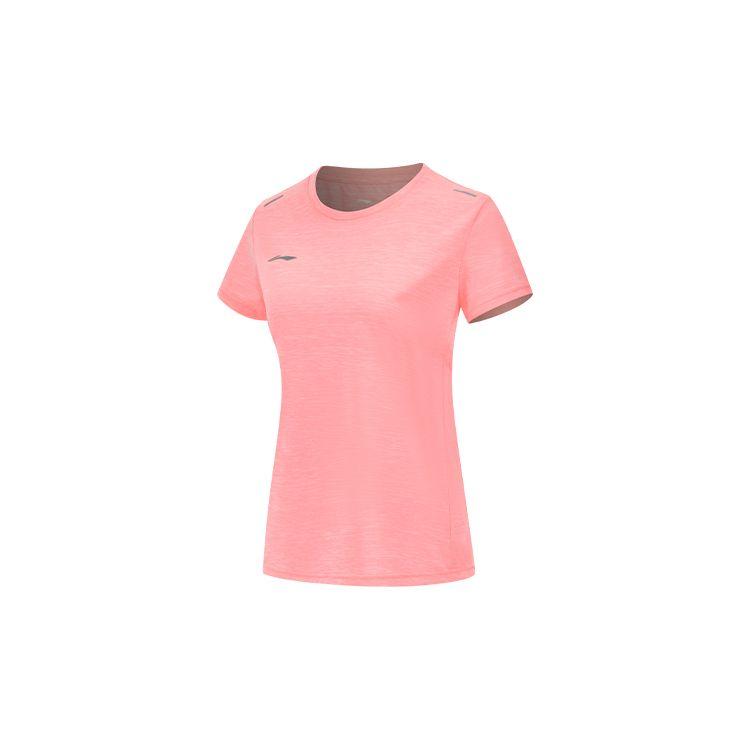 Li-Ning Однотонный дышащий влагоотводящий свитер с круглым вырезом и коротким рукавом, женские топы кораллово-розового цвета ATST432-9