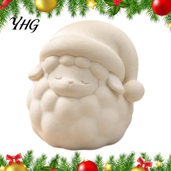 Handmade Craft Materials 3D Printed Good Night Sheep Figurine, Cute Sleepy Lamb Statue with Versatile Office Desk Accessories Santa Hat, DIY Paintable