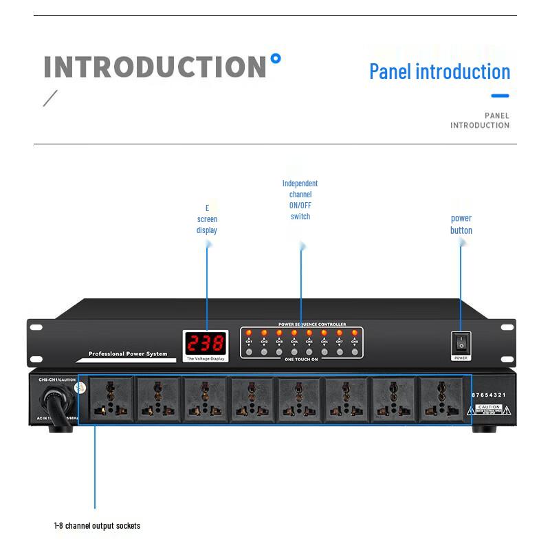 SAST SW-338V 8-Channel Power Sequencer with Voltage Display CN plug (adapter included) (CN version)