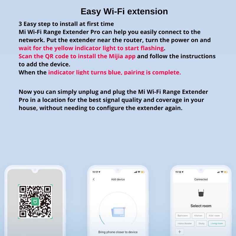 Оригинальный Xiaomi Wi-Fi маршрутизатор, усилитель Pro маршрутизатор 300 м, расширитель беспроводной сети, усиление сигнала, 2 антенны, домашний офис
