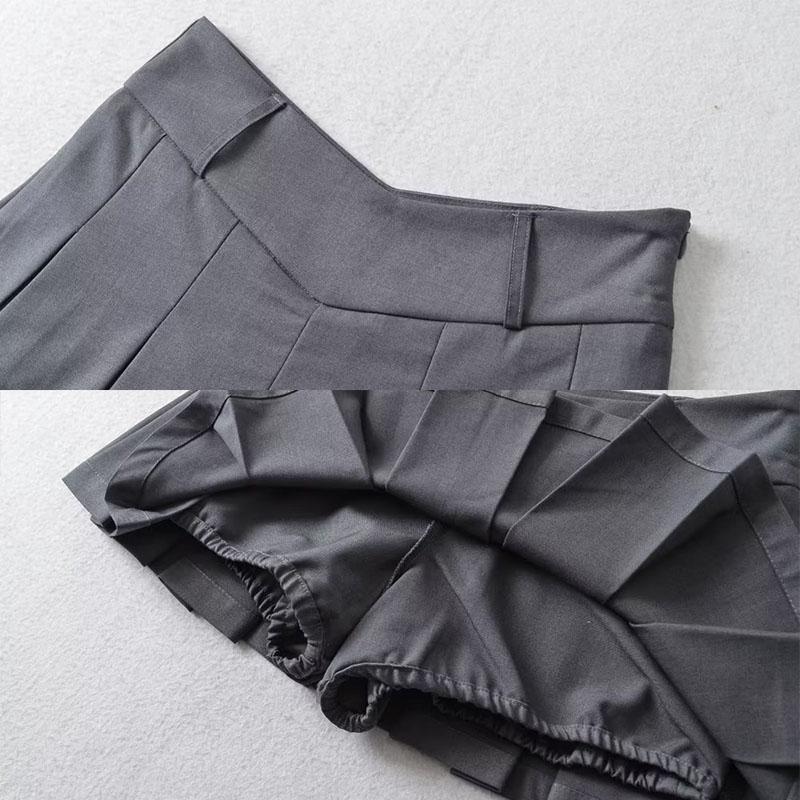 Pleated Skirt for Women A-line Solid Slim Black V-Waist Skirt Academy Style Sexy Anti Shining Uniform Y2k Grey Skirts Short
