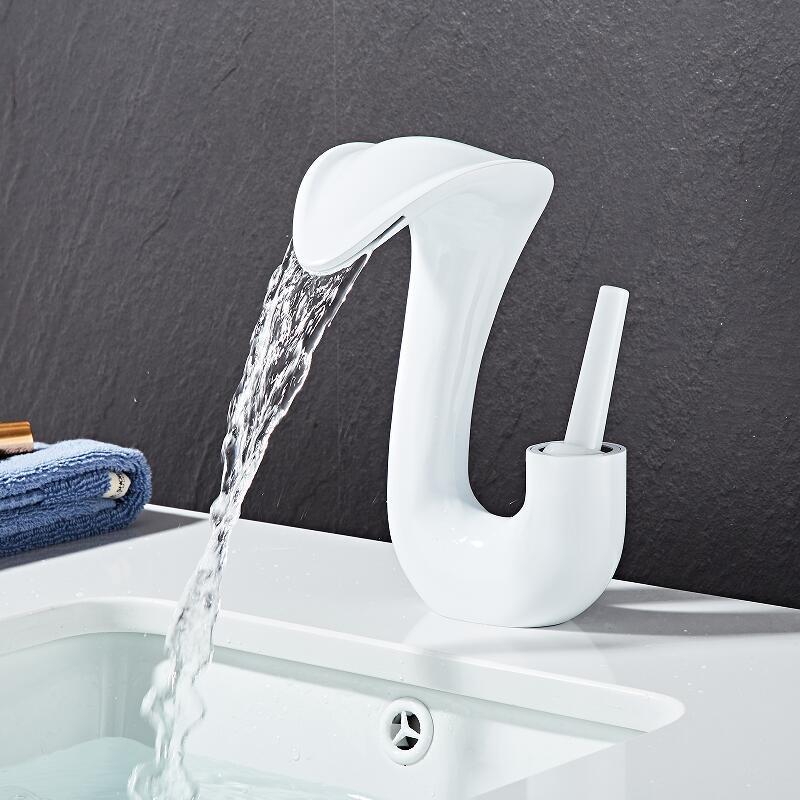 Tuqiu Black Bathroom Faucet Brass Gold Basin Faucet Cold And Hot White Waterfall Mixer Sink Tap Single Handle Deck Mounted  Tap