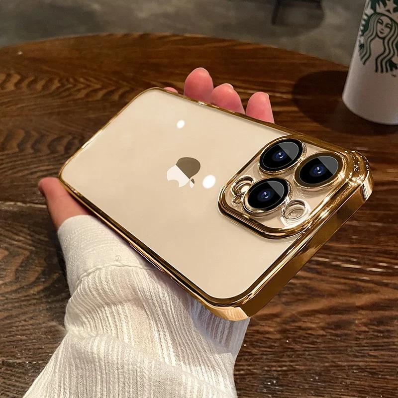 Роскошный прозрачный чехол с покрытием для iPhone 17 Air 16 15 14 13 12 Pro Max Plus 13 Mini Защита всей камеры Силиконовый чехол Capa