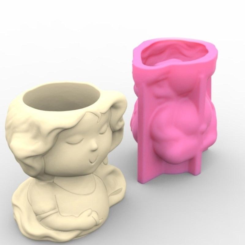 Succulent Plant Silicone Mold Sweetheart Girl Flower Pots Mould Practical Concrete and Gypsum Mould for Floral Planter