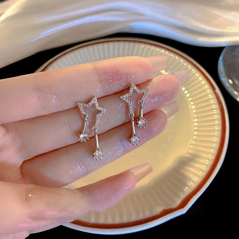 2023 модные серебряные серьги с крестом и звездой с цирконием для женщин и девочек, корейские серьги с пятиконечной звездой, индивидуальные украшения