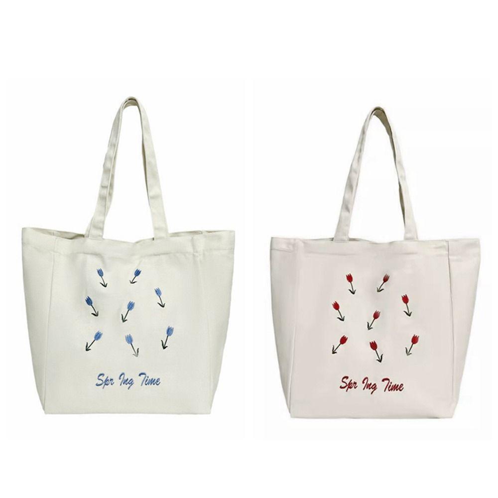 Canvas Cosmetic Storage Organizer Flower Printed Storage Pouch Casual Women's Shopping Bag Student