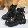 Модные черные ботильоны на толстой подошве с заклепками для женщин в панк-стиле с ремешком и пряжкой, весенне-осенние женские туфли, модные ботильоны на платформе