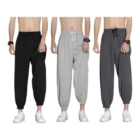 Мужские брюки из ледяного шелка, прямые, тонкие боковые карманы, на шнурке, эластичная талия, большие размеры, свободные, быстросохнущие, однотонные, быстросохнущие, для тренировок в тренажерном зале, для бега