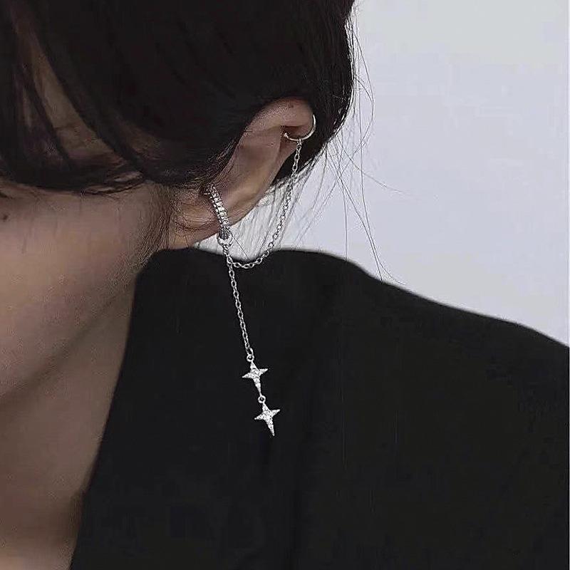 Блестящие серьги-клипсы с кисточками в виде звезд для женщин, серьги-клипсы без пирсинга, украшения для хрящей