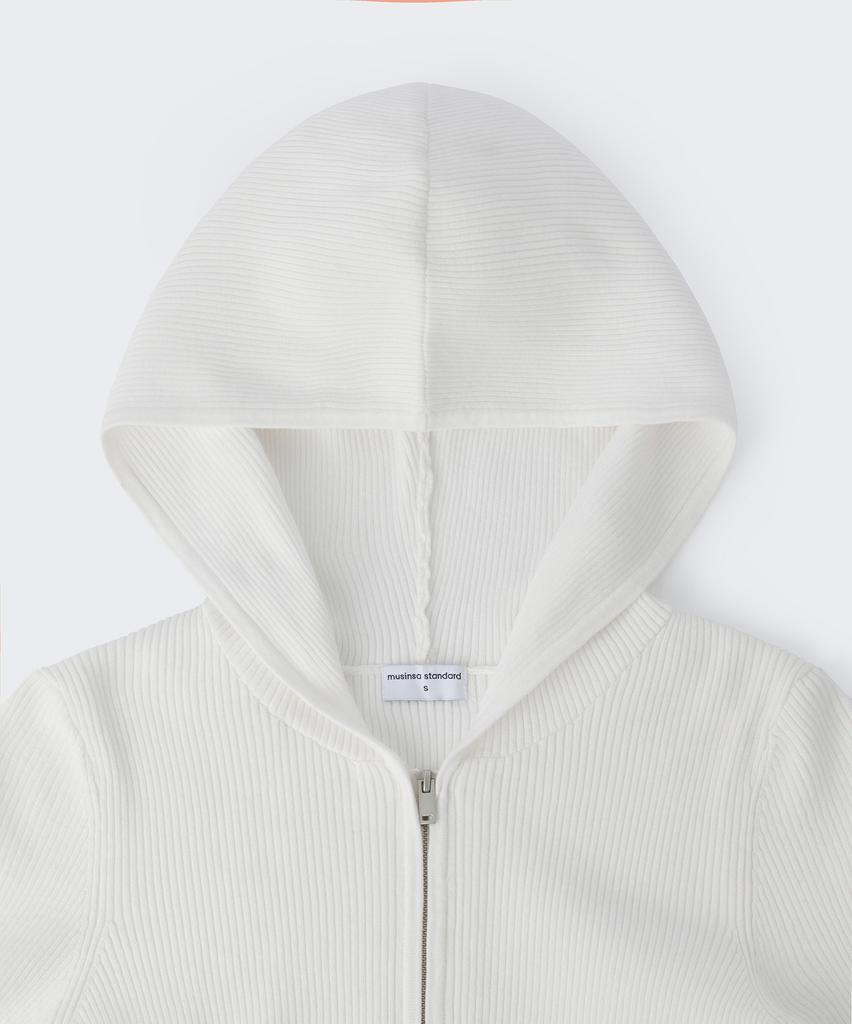 MUSINSA STANDARD WOMAN Women'S Ribbed Slim Hooded Knit Zip-Up [Ivory]