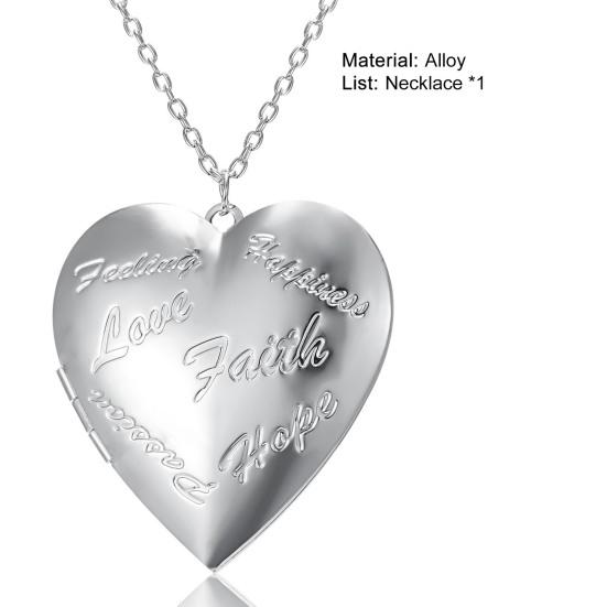 Couple Necklace Carved Design Metal Chain Gift Heart-shaped Photo Frame Pendant Necklace Jewelry Accessories