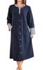 Eye Cotton Slightly Thick Knit with Border Switching Long Sleeve Open Front Dress Item Nightgown 35059 K's 100% Women's Spring/Autumn (M-L, Navy)