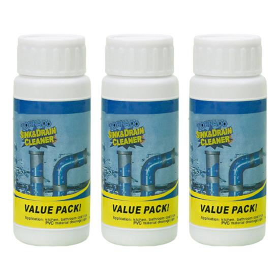 Набор из 3 мощных порошков для прочистки стоков, быстродействующее средство для прочистки труб для кухонных раковин, умывальников, туалетов | Безопасный, растворяет волосы, жир и засоры