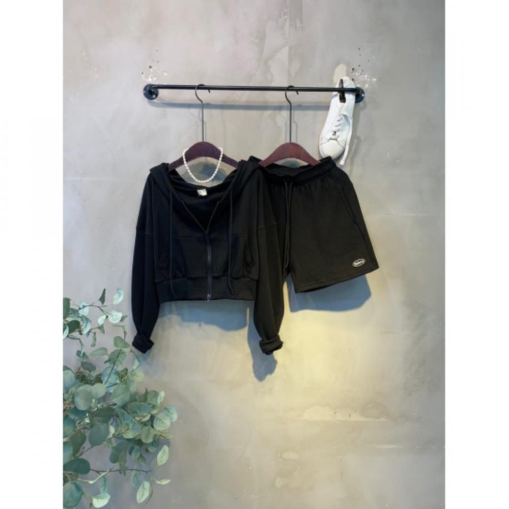 C S In The Room Women StIng Crop Hoodie Zip Up bundIng StrIng ShortS Set 3Color