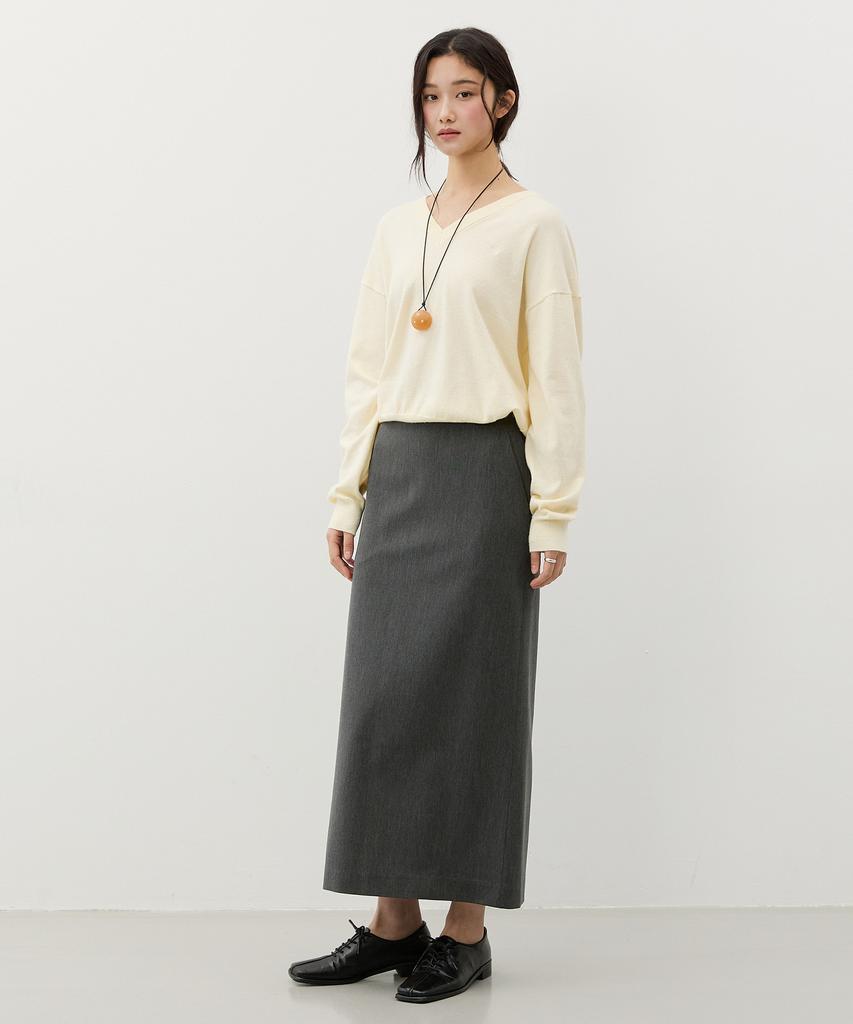 City Breeze Cashmere Ball-Line Long Skirt_Charcoal