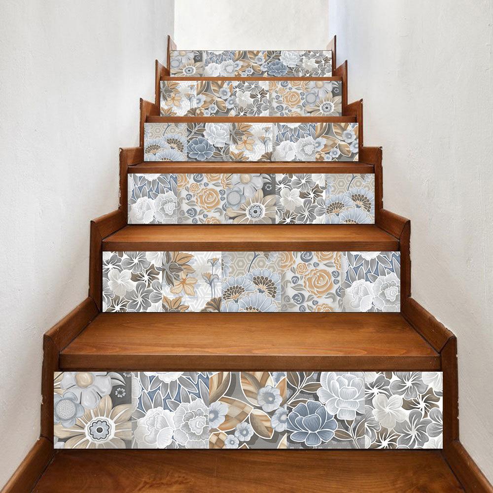 Flowers Pattern Strip Tiles Floor Wall Sticker Kitchen Bathroom Furniture Renovation Home Decor Wallpaper Peel & Stick Art Mural