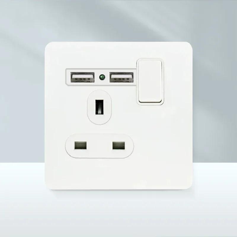 White Antique Stainless Steel Panel Wall Lamp Switch, Toggle Wall Dimmer Switch Socket EU USB Plug Socket 220V Electrical On Off