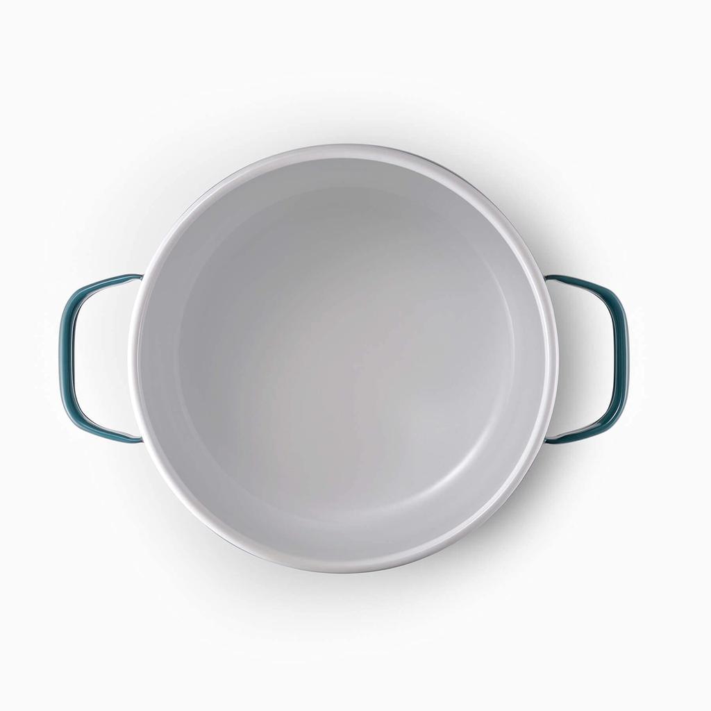 BONIQ Эмалевая дымчато-синяя кастрюля для пасты, глубокая кастрюля для приготовления пищи, прямой огонь, диаметр кастрюли IH 22 см, высота 19 см без крышки, низкотемпературная кастрюля для приготовления пищи, низкая