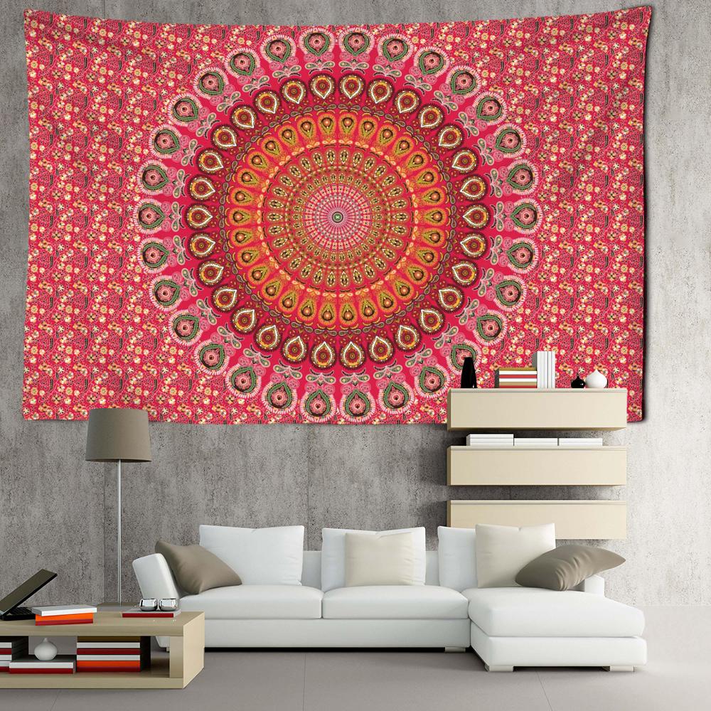 Красный мандала цветок гобелен настенный абстрактный психоделический колдовство богемный общежитие гостиная домашний декор