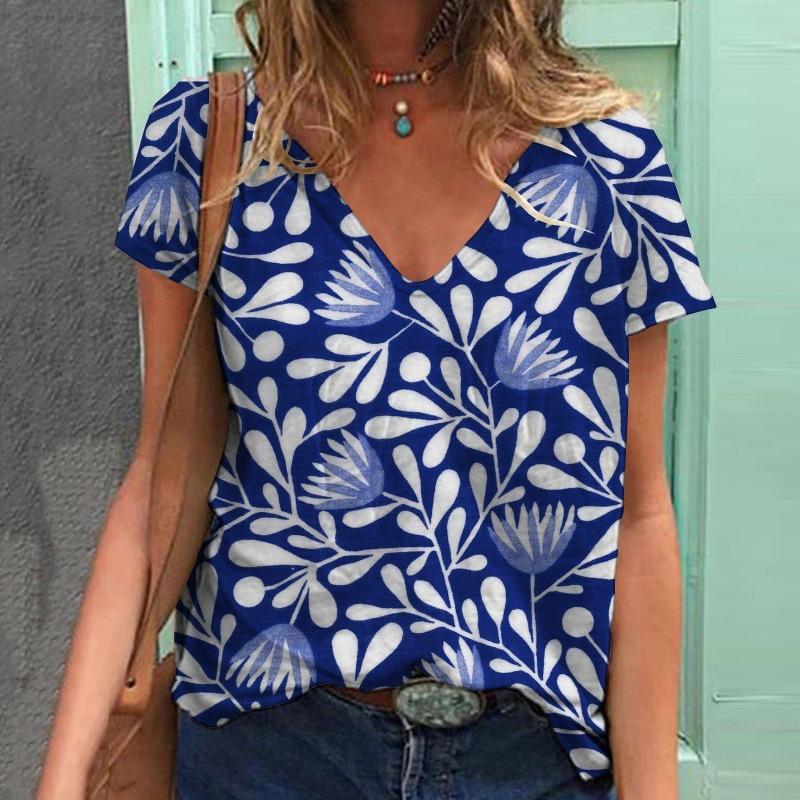 Летняя новая женская футболка с короткими рукавами и V-образным вырезом с принтом бабочки 3D