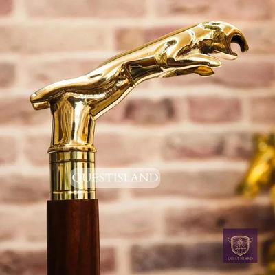 Трость Ягуар Ручка Латунь Деревянная Викторианская Складная Коллекционная Мужская