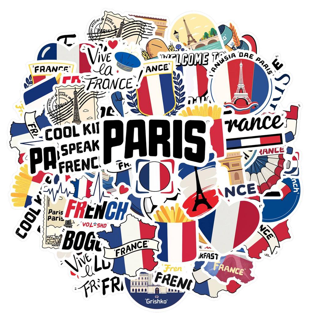 35pcs-50pcs Cartoon French Flag Stickers Travel Eiffel Tower French Stickers Stickers For DIY Phone Laptop Scrapbook Bike