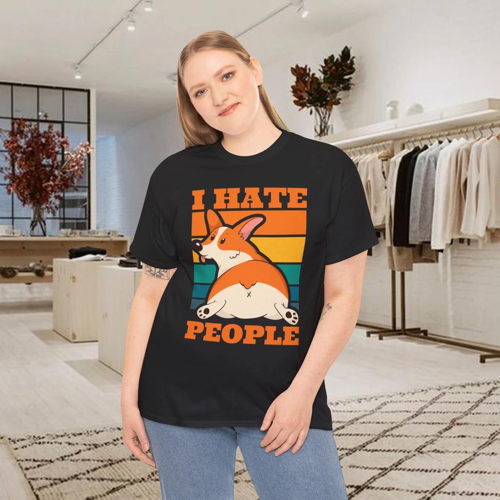 I Hate People Corgi Dog Funny Retro Graphic T-shirt