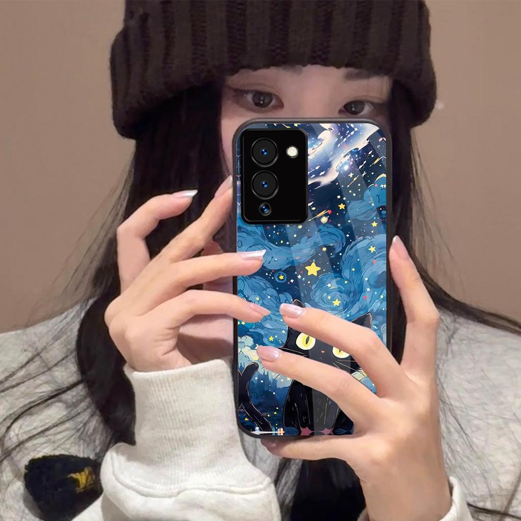 Чехол для infinix NOTE 12 G96 Аниме Черный Кот Звездное Облако Печать Чехол для Телефона Акриловая Жесткая Задняя Панель С Гибким TPU Краем