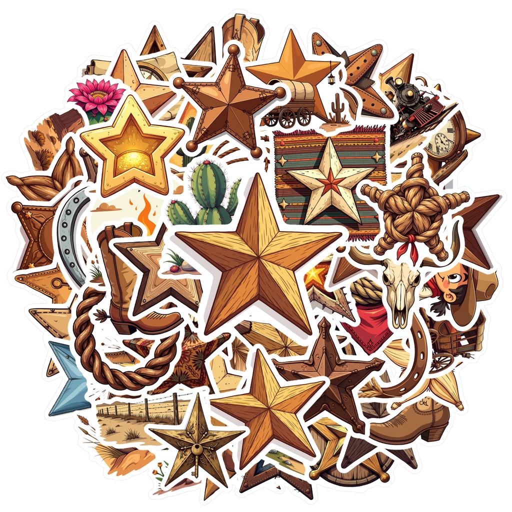 35pcs-150pcs Western Western Decals Vintage Star Star Sticker Pack Cowboy Stickers For Phone Laptop