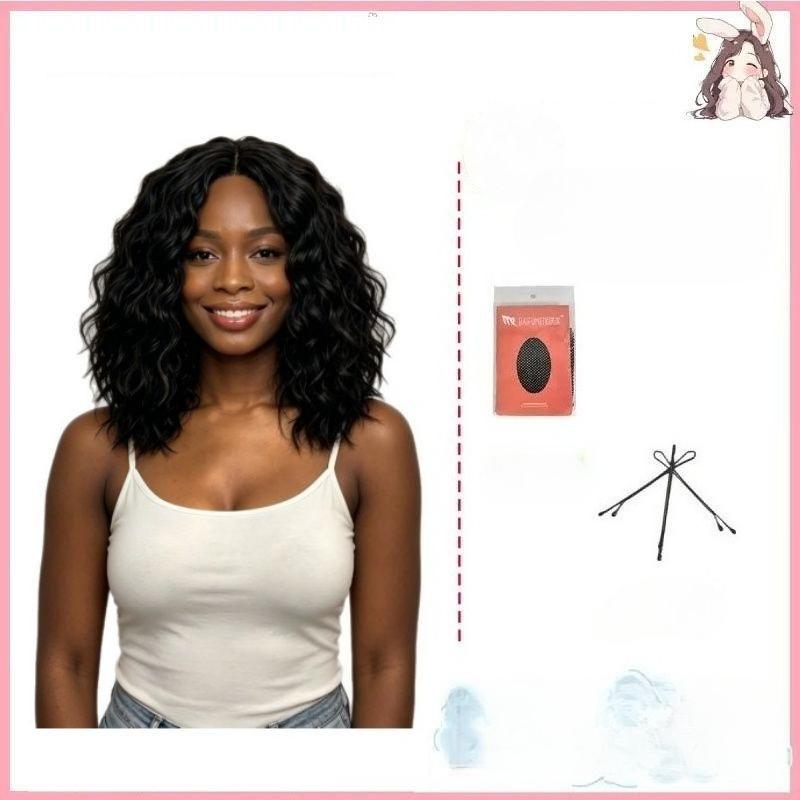 Synthetic Fiber Wig for Women: Center-Parted, Long, Curly, Wavy, Wool-Textured Full-Head Wig