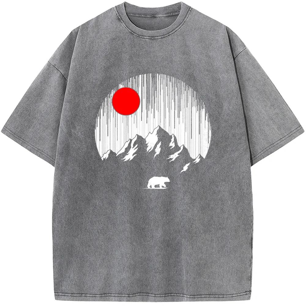 Футболка для мужчин и женщин на открытом воздухе Sunset Mountain, стираная, хлопковая, забавная, отбеленная, ретро, хип-хоп, отбеленная футболка
