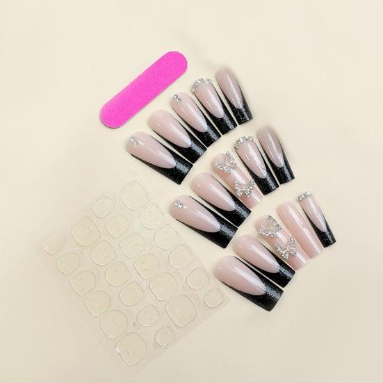 Нажмите на ногти, французский акрил, удлиненные, со стразами, блестящий маникюр своими руками, полное покрытие, длинные накладные ногти