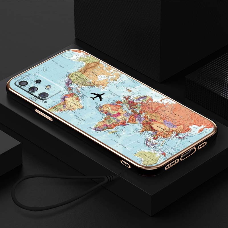 Роскошный чехол для телефона из ТПУ с ремешком для Samsung Galaxy A04 05s A13 A14 A24 A54 A34 Note20 S23 Ultra, чехлы A29 с изображением карты мира, художественная обложка