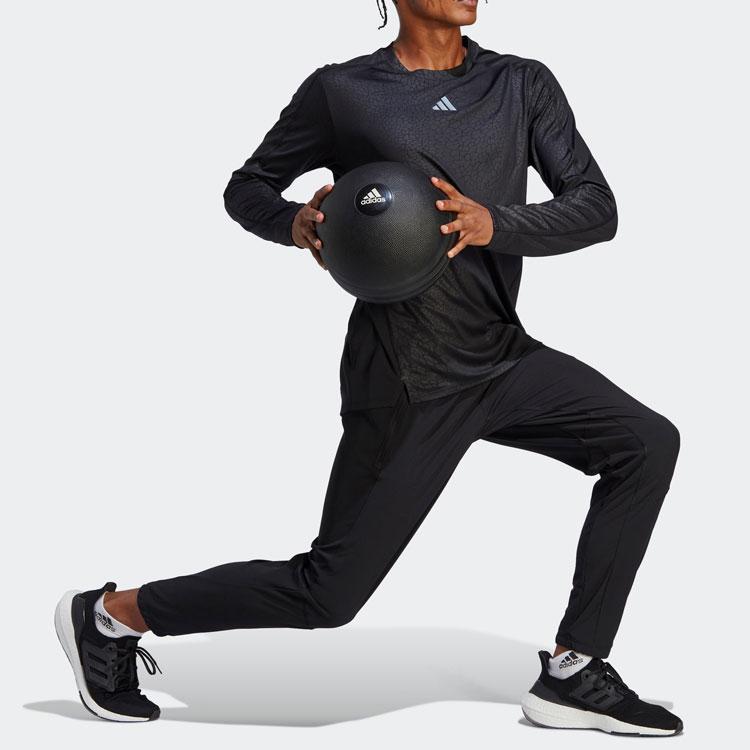 Adidas Solid Color Crew Neck Long Sleeve T-Shirt Men Tops Black HS7495