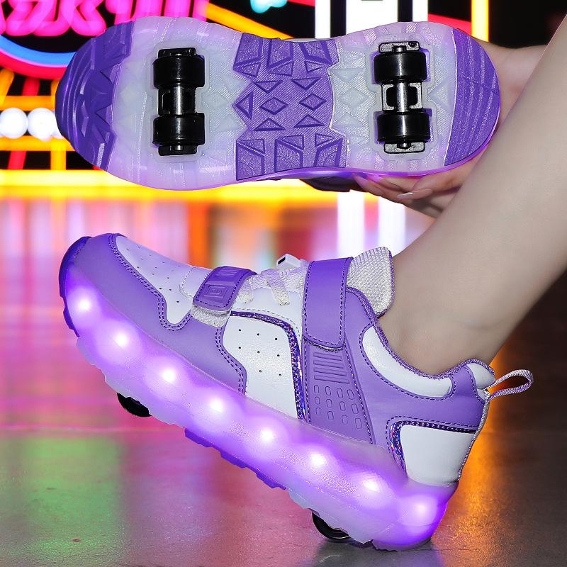 Кроссовки для мальчиков на колесиках Детские кроссовки-бегунки, ставшие интернет-знаменитостью Светящиеся роликовые коньки для катания Четырехколесные кроссовки-бегунки