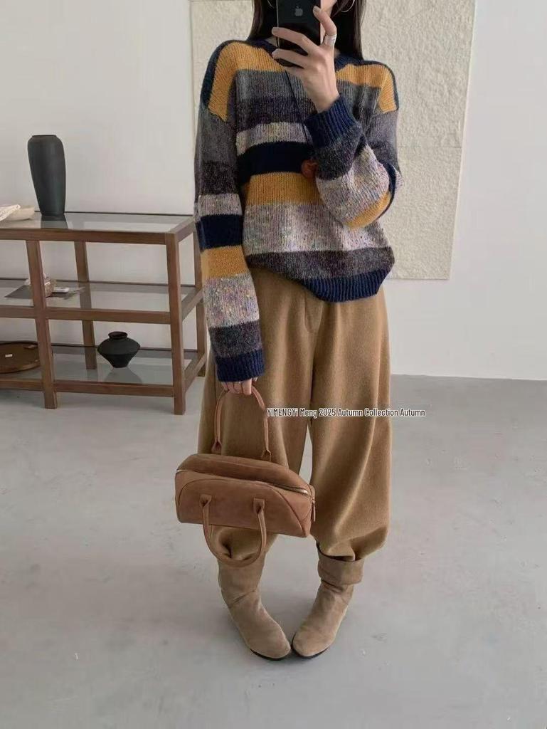 Colorful Striped Knit Sweater: Versatile Autumn/Winter Fashion