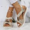 Женские босоножки на танкетке с металлической пряжкой, с открытым носком, эластичными ремешками, сандалии на платформе, женские летние повседневные эспадрильи, сандалии Mujer