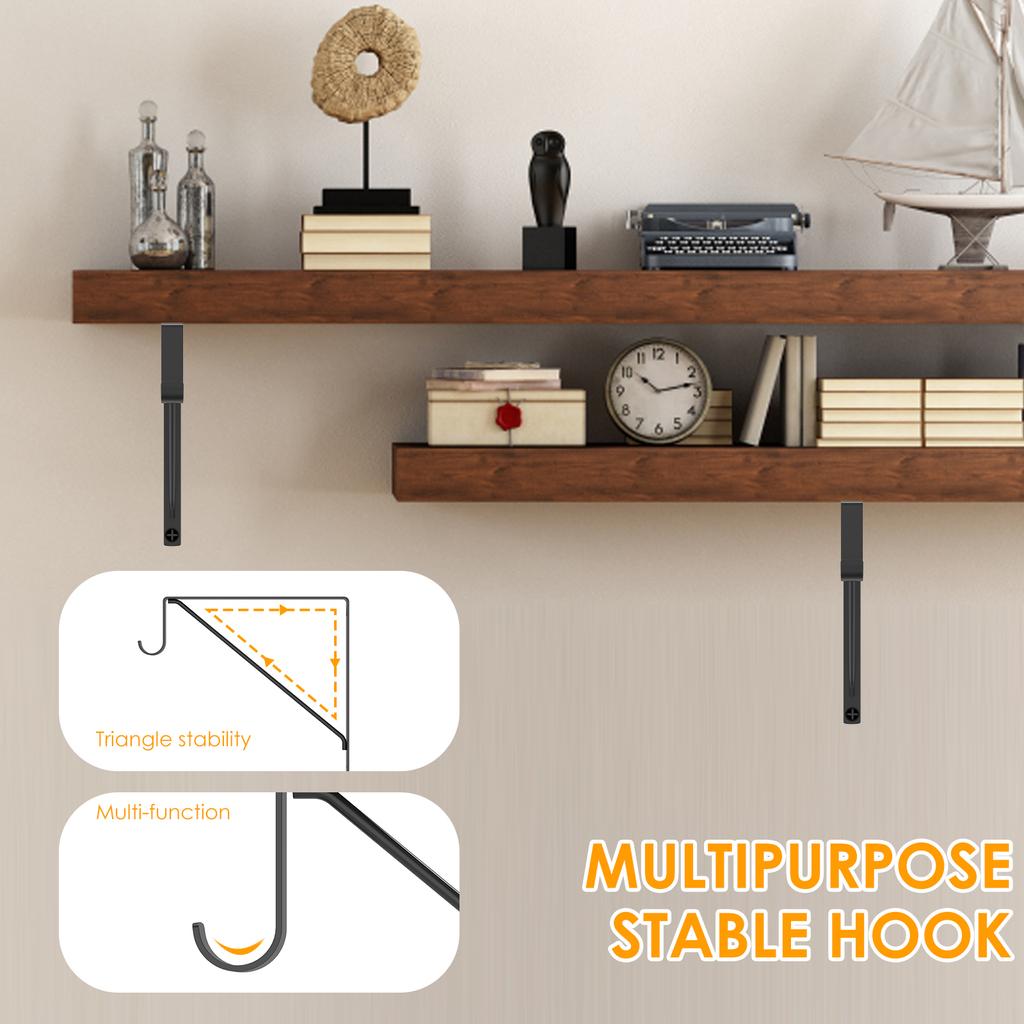 2/4Pcs Heavy Duty Shelf Bracket with Hook L-Shape Right Angle Tripod Iron Support Stand Wall Mounted Hanging Bracket