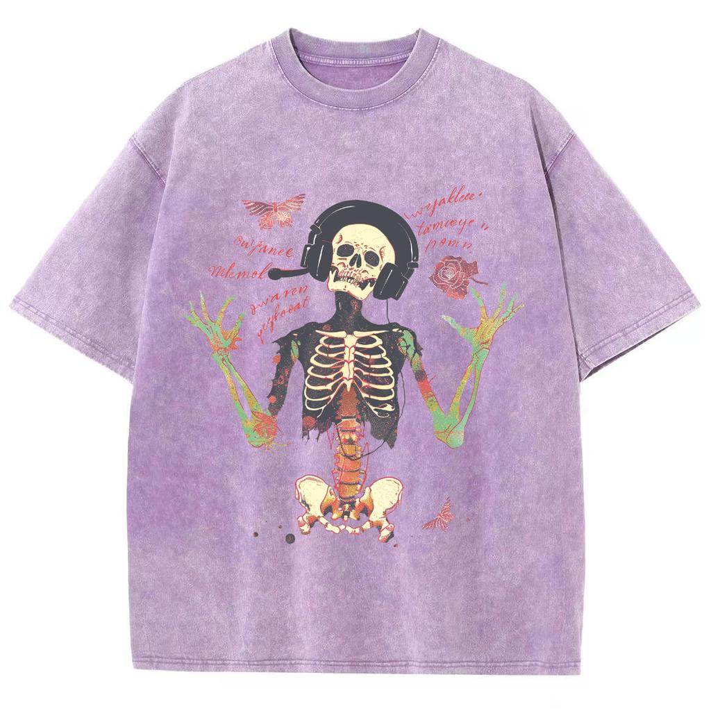 Футболка с принтом черепа и бабочки, мужская, винтажная, потертая, с короткими рукавами, с принтом, футболки, футболки для пар