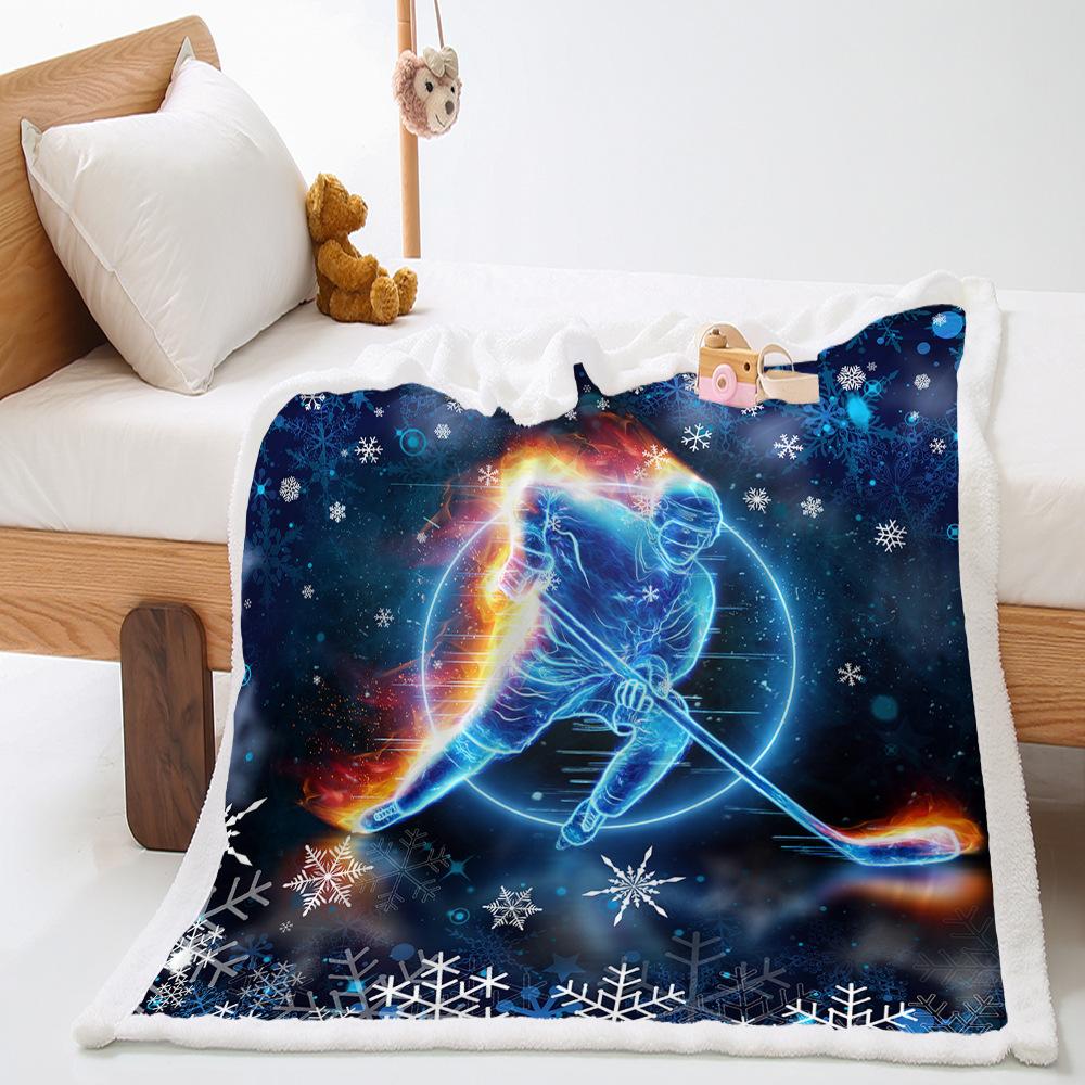 Ice Sports 2D Digital Printed Lamb Fleece Blanket Thickened Crystal Fleece Blanket