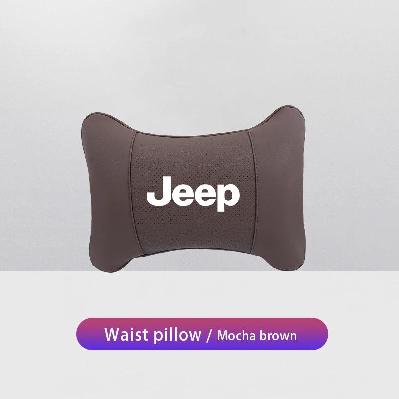 For Jeep Car Seat Neck Pillow Leather Headrest Lumbar Waist Support For Jeep Grand Cherokee Wrangler JK Gladiator Compass Ren