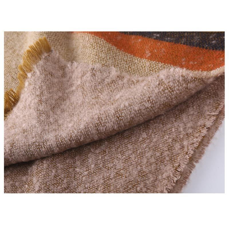 Autumn and Winter Korean Version of Imitation Cashmere Scarf, Striped Color Matching Shawl, Spliced Striped Scarf, Tassel Two
