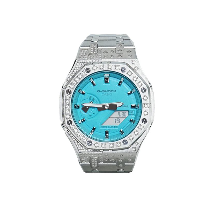 Casio Кастомизированные часы модифицированная серия Тиффани синий Кварцевые Стальной ремешок тот же стиль для мужчин и женщин синий циферблат GA-2100-7A7