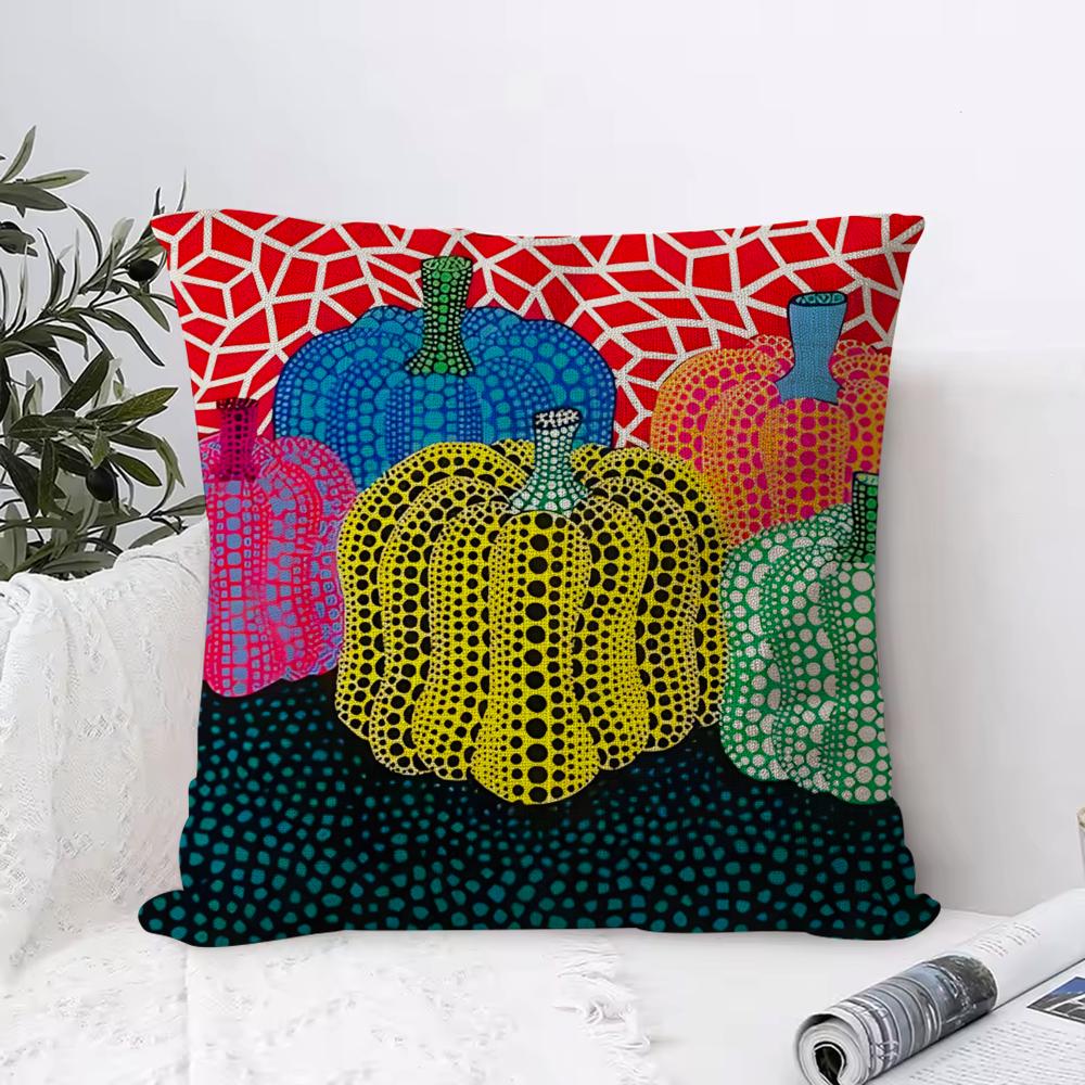 Yayoi Kusama Abstract Art Pumpkin Cushion Cover Breathable Linen Pillow Cover SkinFriendly Home Decor Pillowcase with Hidden