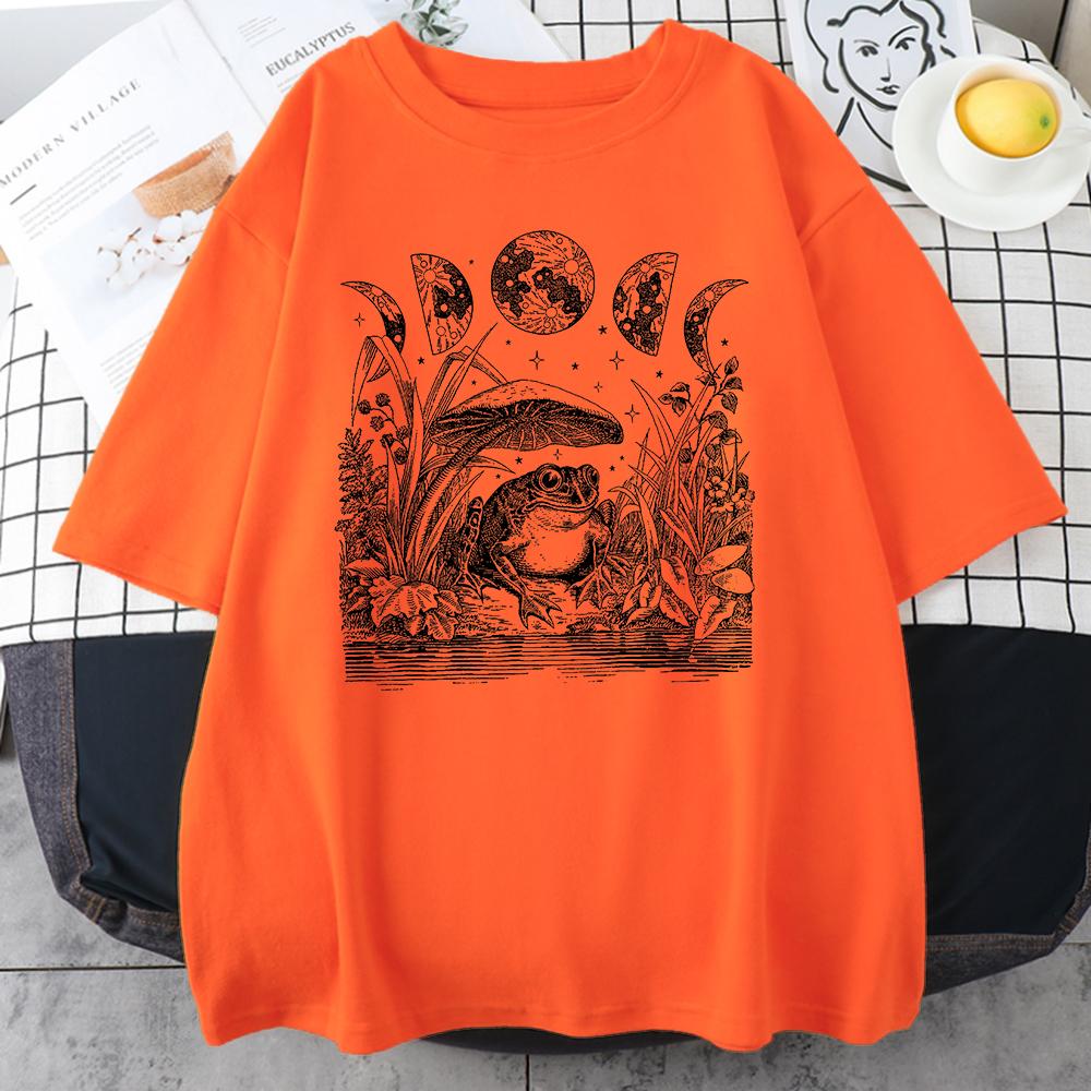 Милая Коттеджкор Эстетика Лягушка Гриб Луна Ведьминский Мужская Футболка Одежда Винтажная Повседневная Оверсайз Хлопковые Футболки Креативные Мужские Топы