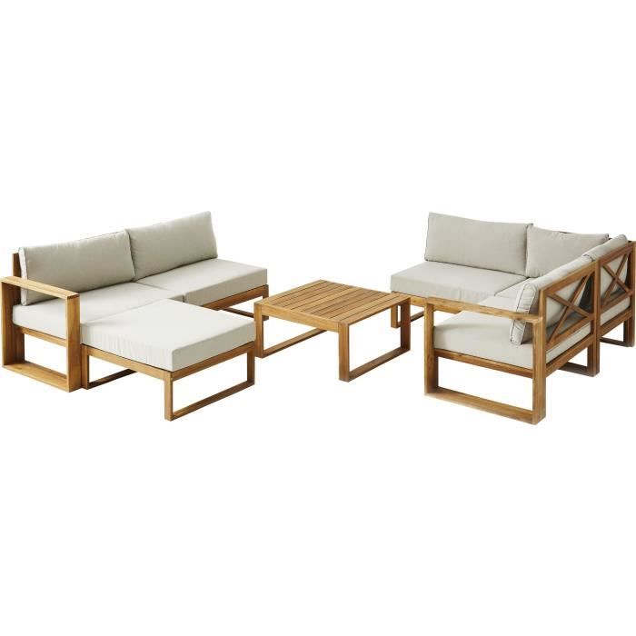 Modular Corner Garden Set LEVATA XL - FSC Acacia Wood - 8 People - Linen Grey + Cover Included