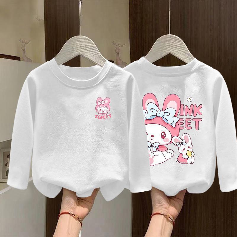 Girls' Autumn 2025 Korean-Style White Cotton Long-Sleeve Top for Older Children